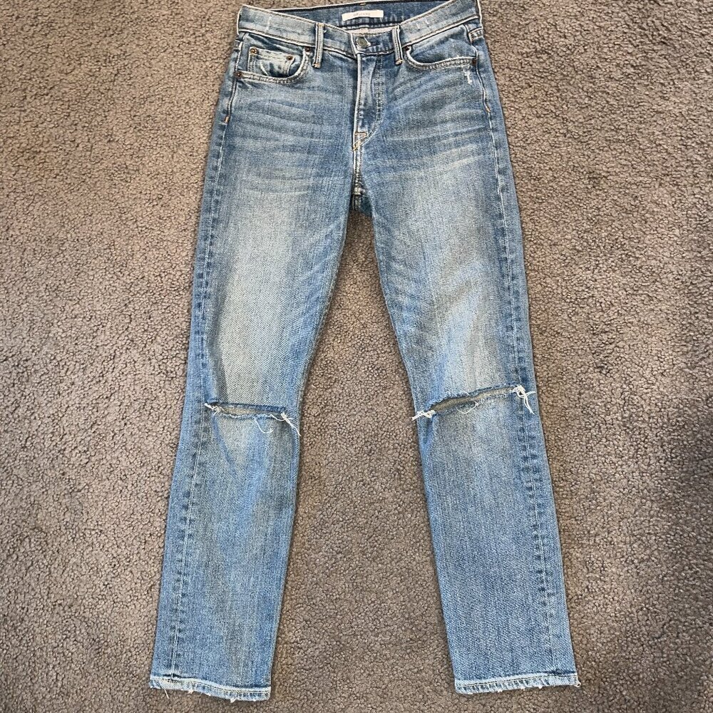 GRLFRND NAOMI Blue Jeans in "I Will Survive" Wash Made in USA Ripped Knees - 24